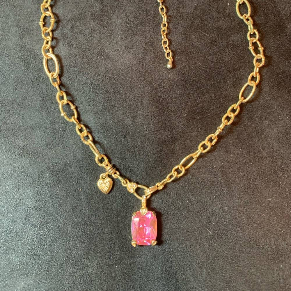 Pink necklace. Lovely. No need to add another.
